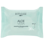 Un pack de BYPHASSE Lingettes démaquillantes à l’aloe vera peaux sensibles 20u, disponible en exclusivité chez Univers Cosmetix à Dakar, contenant 20 lingettes.