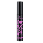 Un tube noir de Mascara Noir I Love Extrême Volume 01 Waterproof 12 ml d'Essence Cosmetics avec un texte rose sur l'emballage, offrant une grande qualité à un prix pas cher.