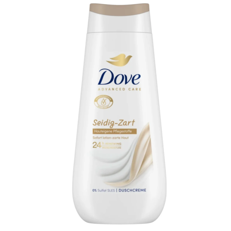 Flacon de DOVE Crème de Douche Advanced Care Soyeuse Délicate gel douche avec soin régénérant 24 heures dans un élégant emballage blanc et or, 225 ml. dakar, Sénégal