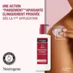 NEUTROGENA Lait pour le corps Intense Repair Flacon de 250 ml avec une lotion à appliquer pour les mains sur la peau, allégations du produit en français sur fond clair, disponible à un prix abordable à Dakar, Sénégal.
