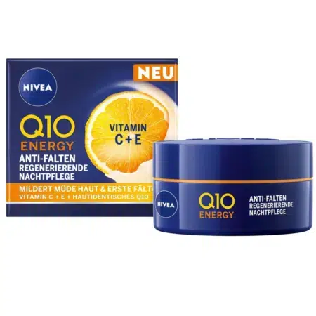 NIVEA Soin de Nuit Q10 Power Anti-Rides + Fermeté 50 ml, boîte du produit et contenant présentés sur fond blanc. dakar, Sénégal