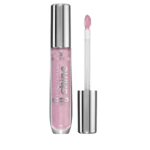 Un tube de Gloss à lèvres Essence Cosmetics Volume 04 Purple Rain 05 ml avec son applicateur retiré et placé à côté, doté d'un capuchon métallique.