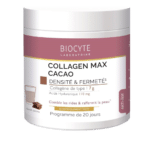 Un contenant de Biocyte Collagen Max Collagène en Poudre 260 Gr, comprenant un programme de 20 jours pour la fermeté de la peau et la réduction des rides, maintenant disponible à un prix abordable à Dakar, au Sénégal.