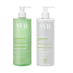 Deux flacons de Svr Duo Fresh Skin : Peau Grasse à mixte d'Univers Cosmetix : un gel nettoyant (vert) et une eau micellaire (claire), tous deux incarnant la qualité exceptionnelle de Dakar.