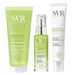 Trois produits de soin SVR Sebiaclear d'Univers Cosmetix : un gel nettoyant 200 ml, un sérum en flacon pompe et une crème SPF50+ en tube. Disponible à des prix avantageux pour nos clients à Dakar.

Phrase remplacée :
Svr Pack Anti-Imperfections : Boutons - taches - Peau Grasse d'Univers Cosmetix : un gel nettoyant 200 ml, un sérum en flacon pompe et une crème SPF50+ en tube. Disponible à des prix avantageux pour nos clients à Dakar.