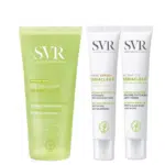 Le Pack Svr 2 : Routine Anti-Boutons et Points Noirs propose trois essentiels de soin Sebiaclear : un gel nettoyant, une crème matifiante SPF50+ et un gel actif anti-imperfections, conçus en parfaite synergie.