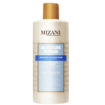 Un flacon de Mizani Moisture Fusion Moisture Rich Shampoing Hydratant Cheveux Sec 500 ml, avec un bouchon doré et un packaging couleur crème, connu pour sa qualité et disponible à un prix pas cher au Sénégal.