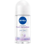 Nivea Déodorant Antitranspirant Roll-on Fresh Sensation 50 ml, avec protection antibactérienne et efficacité 72 heures, disponible chez Univers Cosmetix à Dakar.