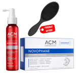 ACM Novophane Routine Anti Chute Cheveux Et Fortification des Ongles + Peigne Cheveux OFFERT, le tout disponible chez Univers Cosmetix à Dakar.