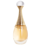 Flacon d'Eau de Parfum pour femme DIOR J'adore au design élégant de 30 ml avec un col doré et un capuchon rond transparent, contenant un liquide de couleur ambrée, rappelant les marchés animés de Dakar, au Sénégal.