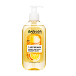 Un flacon de Garnier Skin Naturals Vitamine C gel nettoyant illuminateur visage 200 ml avec distributeur à pompe, parfait pour les peaux ternes.