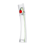 Un flacon de parfum transparent aux courbes élégantes avec une seule fleur rouge à l'intérieur, incarnant l'essence de l'Eau de Parfum pour femme Kenzo 30 ml.