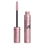 Un tube rose de Maybelline New York Mascara Lash Sensational Sky High Très Noir, 7,2 ml, disponible chez Univers Cosmetix Sénégal, avec l'applicateur baguette à côté.