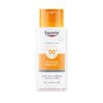 Un flacon d'Eucerin Sun Protection - Sun Leb Protect Crème-Gel Solaire SPF 50 - Visage et Corps, 150 ml avec Technologie Spectrale Avancée.