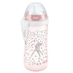 Ce biberon rose avec un couvercle blanc présente une charmante décoration de cerf de dessin animé. Le nom de la marque « Nuk Tasse Disney Bambi avec Bec Verseur 300ml (à partir de 12 mois) » est bien en évidence sur le flacon. Disponible chez Fabellashop, pas cher et parfait pour les besoins de votre tout-petit.