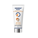 Tube de Genskin Crème Solaire Spf50 Finition Mat et Anti Age 50 ml, d'une contenance de 50 g et étiquetée pour les tests dermatologiques.