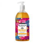 Une bouteille de MKL Gel douche édition limitée - MONOÏ 1L avec une étiquette à motif floral tropical et un distributeur à pompe pratique, disponible chez Univers Cosmetix à Dakar, pas cher.