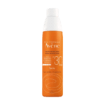Flacon orange de Avène Crème Solaire en Spray Haute Protection SPF 30 pour peaux sensibles, 200 mL, offrant une protection de qualité à prix pas cher. Parfait pour les beaux jours au Sénégal.