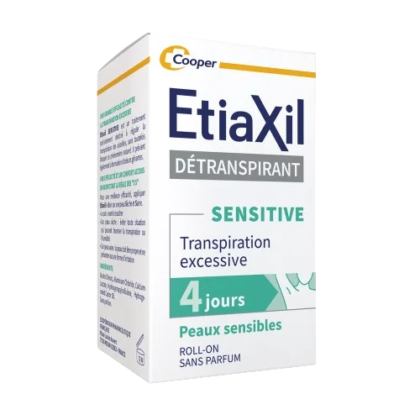 Coffret Etiaxil Détranspirant Peaux Sensibles Aisselles Traitement Transpiration Excessive 15 ml pour la transpiration excessive, efficace 4 jours et spécialement conçu pour les peaux sensibles.