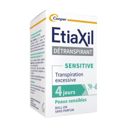 Coffret Etiaxil Détranspirant Peaux Sensibles Aisselles Traitement Transpiration Excessive 15 ml pour la transpiration excessive, efficace 4 jours et spécialement conçu pour les peaux sensibles.