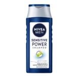Une bouteille de NIVEA MEN Shampooing Sensitive Power 250 ml, présentant un design bleu et argent avec une étiquette à l'extrait de chanvre, incarne la qualité que l'on peut trouver à Dakar, au Sénégal.