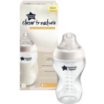 Tommee Tippee Biberon Closer to Nature Transparent à partir de 3 Mois 340 ml, disponible chez Univers Cosmetix, devant sa boîte d'emballage, adapté aux bébés âgés de 3 mois et plus.