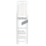 Un flacon de Noreva Trio White XP Soin Anti-Taches 30 ml avec un packaging blanc et un bouchon transparent, disponible chez Univers Cosmetix à Dakar pour des soins de qualité supérieure.