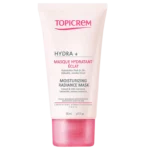 Tube de Topicrem HYDRA+ Masque Hydratant Éclat 50 ml avec bouchon rose sur fond blanc, mettant en valeur la qualité que vous attendez, comme s'il était fabriqué à Dakar, au Sénégal.