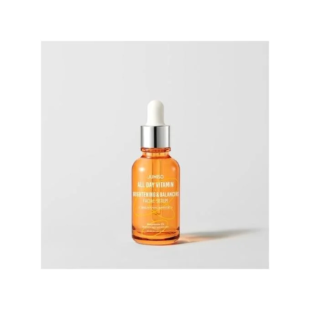 Flacon orange de JUMISO All Day Vitamine C Sérum Nourissant Uniformisant et Illuminateur 30 ml avec compte-gouttes sur fond blanc uni.