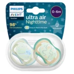 Sucettes Philips Avent Sucette Ultra Air Night, Vert et Blanc 0-6 Mois dans un étui en plastique, avec des motifs étoilés et une étiquette « 98 % d'acceptation de la tétine ». dakar, Sénégal