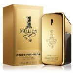 Un flacon de 50 ml de Paco Rabanne 1 Million Eau de Toilette pour homme, accompagné de son coffret doré assorti. dakar, Sénégal