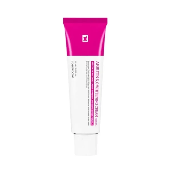 Un tube blanc et rose de Tosowoong Crème Éclaircissante et Anti Age à 5 % d'Arbutine 50g avec texte et logo sur le devant. dakar, Sénégal