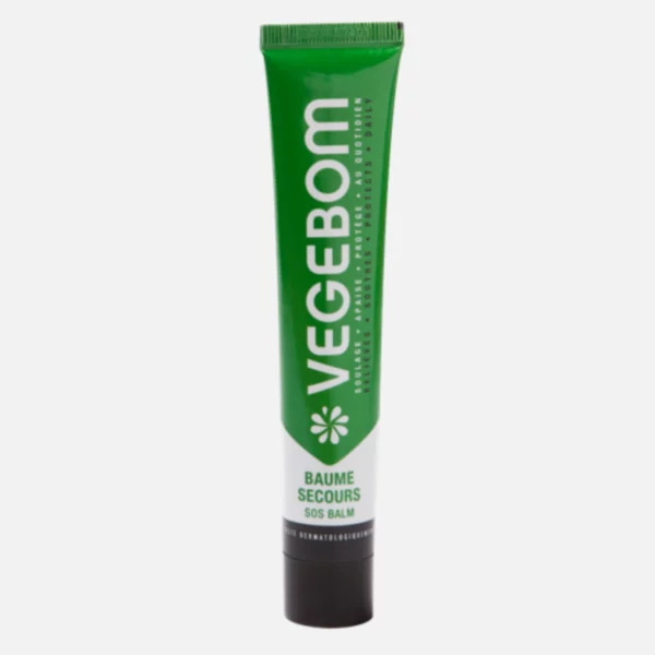 Tube vert de VEGEBOM Baume secours 45g, étiqueté "Baume Secours", avec texte blanc et bouchon noir. dakar, Sénégal