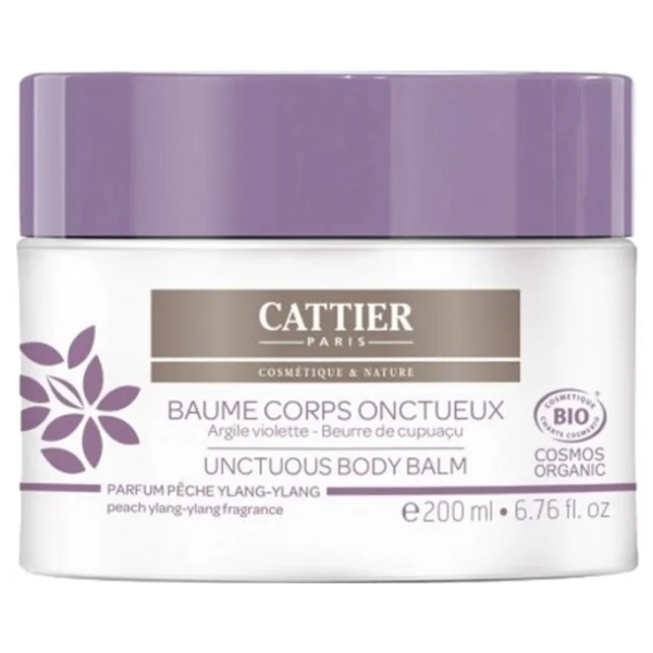 Un pot de 200 ml de Cattier Baume Corps Onctueux Beurre de Cupuaçu et Argile Violette au parfum pêche ylang-ylang et certifié bio. dakar, Sénégal