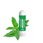 Un Puressentiel Inhaleur Respiratoire 1 ml de couleur verte est placé à côté de feuilles de menthe sur un fond blanc épuré. dakar, Sénégal