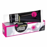 Un tube de Crème Resserrement stimulante Ero by Hot Vagina Tightening Xxs Femme 30 ml dans un emballage noir, posé sur une boîte assortie aux accents roses.