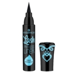 Un stylo Eyeliner Lash Princess Waterproof Noir 3 ml d'Essence Cosmetics noir, avec un capuchon à côté, rappelant la qualité NYX Professional.