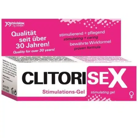 Emballage de JoyDivision Gel Stimulant pour Clitoris AQUAglide 25 ml avec texte en allemand et en anglais soulignant ses 30 ans de qualité. dakar, Sénégal