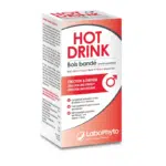 Coffret de Labophyto HotDrink Homme Bois Bandé Booste Libido 250 ml, saveur pêche, annoncé pour l'érection et l'énergie. Emballage blanc et rouge.