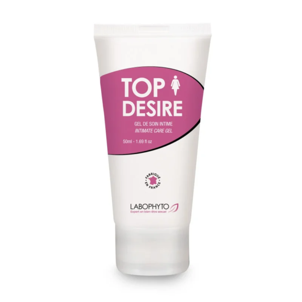 Un tube de Labophyto Top Desire Gel de Soin Intime, muni d'une étiquette rose et contenant 50 ml (1,69 fl oz) de produit.