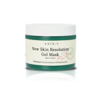 Un pot étiqueté « Axis Y Nouveau Masque de Gel de Résolution de la Peau » avec un motif vert et blanc, contenant 100 ml/3,38 fl oz. Également connu sous le nom de Axis-Y New Skin Resolution Gel Mask.