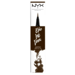 NYX Professional Makeup Eyeliner Liquide à Pointe Flexible 02 Marron Waterproof 1 ml avec capuchon noir et design produit, comportant le texte NYX Professional et un détail graphique en bas.