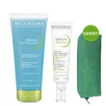 Découvrez le Duo Sébium Gel Moussant et Crème Kerato Anti-Imperfections de Bioderma, élégamment conditionnés dans une pochette verte siglée "Offert". Parfait pour traiter les imperfections cutanées, ce coffret est votre compagnon de soin idéal.