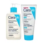 CeraVe Duo Exfoliation et Hydratation Anti-Rugosités Peau de Fraise (Kératose pilaire), conditionnée dans des contenants blancs et bleus, offre une exfoliation et une hydratation aux peaux sèches, rugueuses et bosselées. Idéal pour traiter la Kératose pilaire. dakar, Sénégal