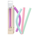 Quatre bigoudis vibrants (violet clair, rose, bleu et vert) à côté de leur emballage Ebelin Papillotes en Plastique pour Cheveux 4 Pièces.