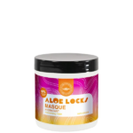 Un pot de 250 ml de Masque Hydratant Aloé Locks Easy Pouss, un masque capillaire hydratant 97% naturel avec un couvercle noir et une étiquette colorée. dakar, Sénégal