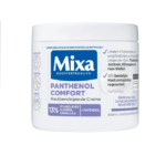 Pot de crème apaisante pour la peau Mixa Crème de soin Panthénol Comfort 400 ml en emballage blanc et bleu, convient aux bébés, enfants et adultes.