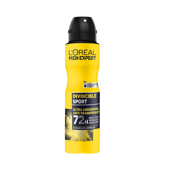 Le Déodorant Homme en spray Invincible Sport 72h Anti-Transpirant de L'Oréal propose un emballage jaune vif aux capacités ultra-absorbantes et une protection de 72 heures. Doté d'un élégant capuchon noir, il est idéal pour l'homme actif à la recherche d'une fraîcheur inégalée. Dakar