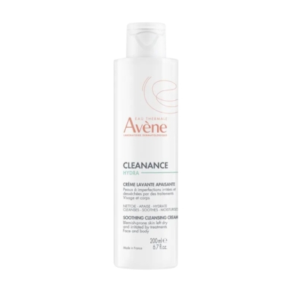 La Crème Lavante Apaisante Sans Parfum CLEANANCE HYDRA d'Avène 200 ml est présentée dans un flacon blanc avec un bouchon à pression transparent, idéal pour nettoyer et apaiser le visage et le corps. Son format compact de 200 ml s'intègre facilement à votre routine de soin. Dakar