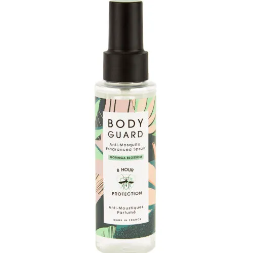 Un flacon de 100 ml de Bodyguard Spray Anti-Moustiques Parfumé - Moringa offre une protection de 8 heures. dakar